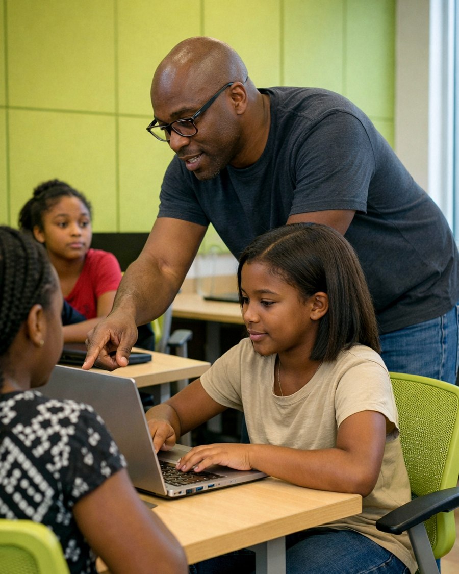 Instructor helping students build AI projects